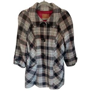 ⁠GUESS Plaid Swing Coat 3/4Sleeve Wool Blend Satin Lined Y2K Dark Academia Large